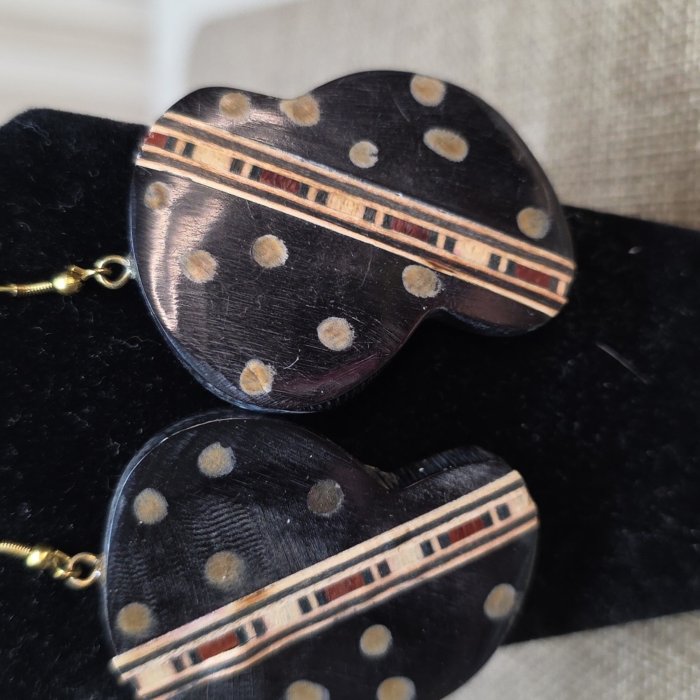 Natural Horn & Wood Inlay Artisan Earrings | Boho Statement